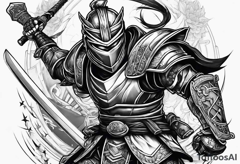 Modern robot ninja fighting gladiator tattoo idea