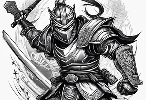 Modern robot ninja fighting gladiator tattoo idea