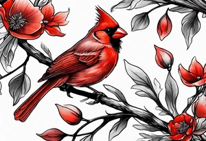 Trees, flowers, red cardinal, representing growth from grief tattoo idea