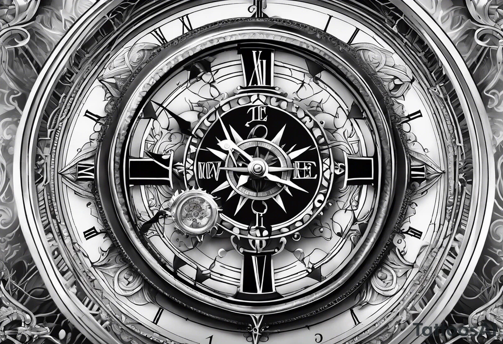 clock and compass tattoo idea