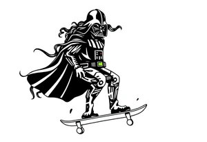 Skateboarding TALL Darth Vader with long curly hair
WORDS in star wars font "Darth Carter"
12/29/88-01/06/24 tattoo idea