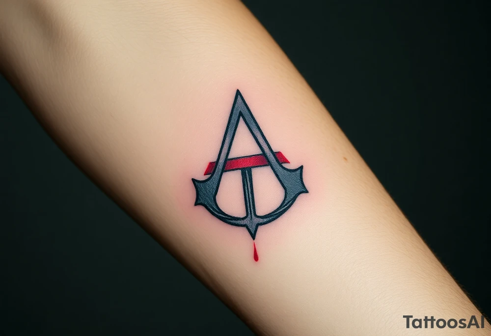 Assassins Creed logo with English flag and a sword with blood tattoo idea