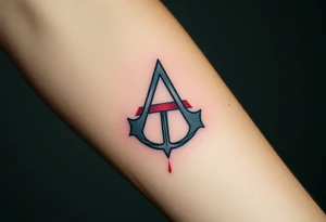 Assassins Creed logo with English flag and a sword with blood tattoo idea