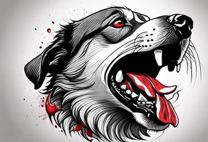 Create aggressive, vicious dog, with some blood coming out of his mouth and saliva. Make it a drawing and use the image of reference. I am going to add. I want HIM TO BE ANGRY WITH RED EYES tattoo idea