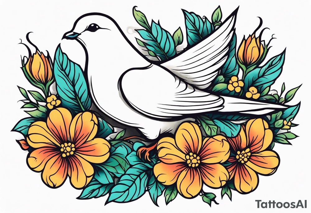 dove

vintage tattoo style old school traditional bold color simple with flowers surrounded tattoo idea