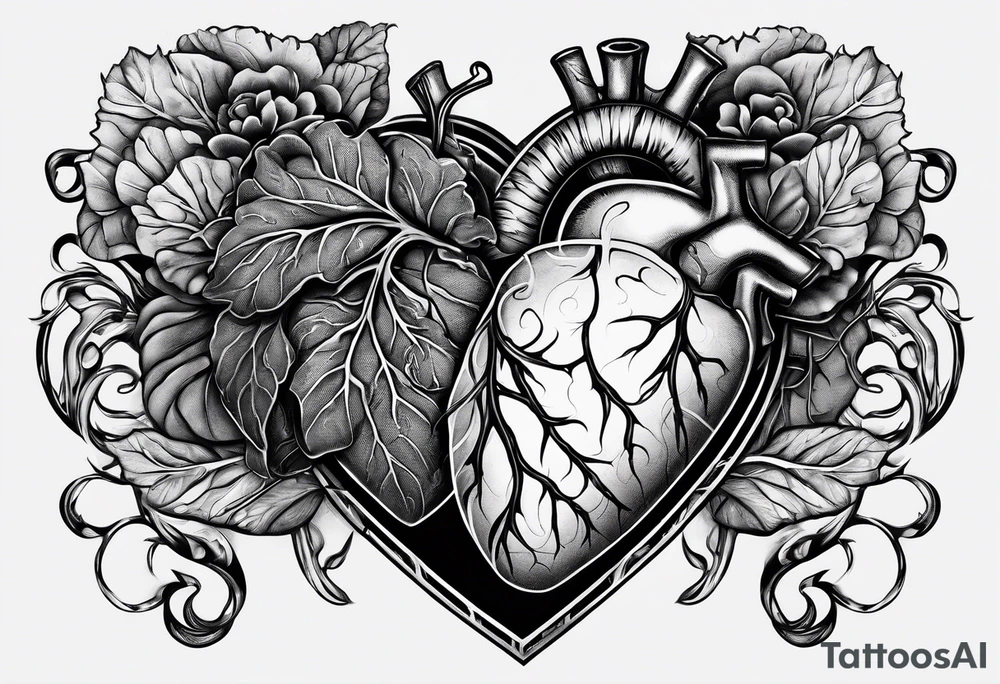 Manly Human heart intertwined with cabbage leaves and word survivor tattoo idea