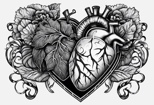 Manly Human heart intertwined with cabbage leaves and word survivor tattoo idea