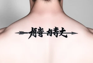 japanese writing with bow and arrow on chest tattoo idea