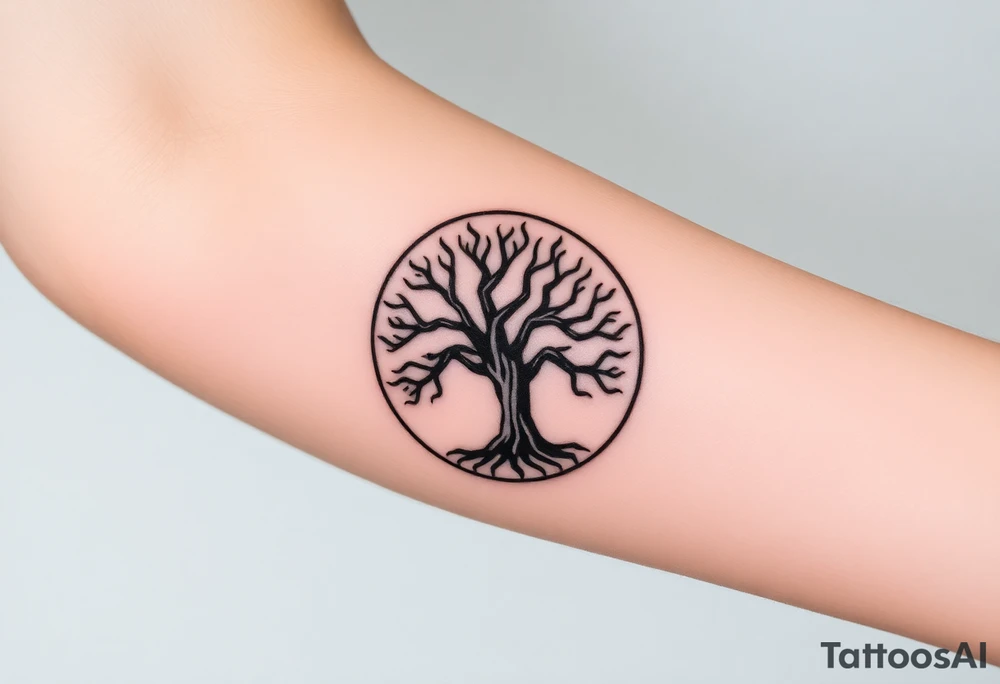 Tree encircled in a spiral circle tattoo idea