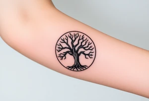 Tree encircled in a spiral circle tattoo idea