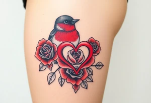 Robin bird and red rose with infinity heart tattoo idea