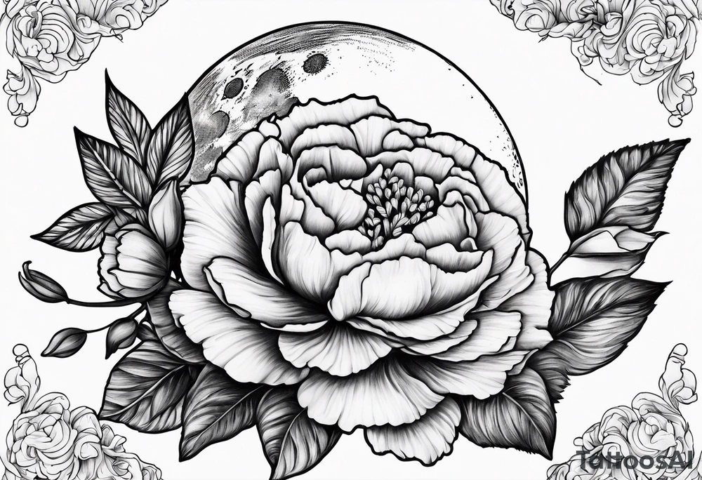moon with carnation tattoo idea