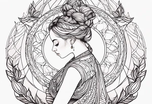 Woman , hands above her head, holding womb of creation tattoo idea