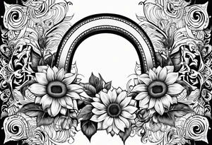 A steel horseshoe with a sunflower in the center tattoo idea