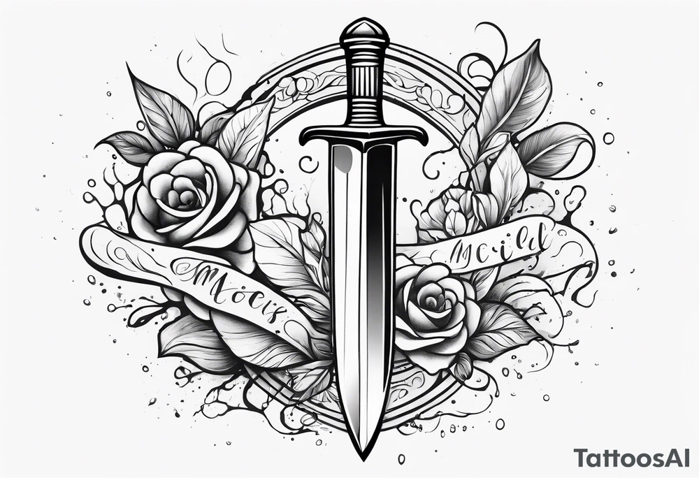 Feminine magical dagger with a splash of water swirling around it no flowers tattoo idea