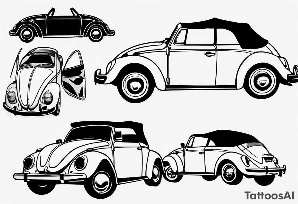 VW bug convertible, side profile, top-down, modern tattoo idea VW bug convertible, side profile, top-down, modern tattoo idea