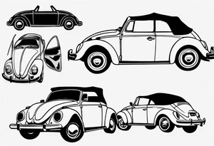 VW bug convertible, side profile, top-down, modern tattoo idea