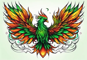 Phoenix Bright colours rising from green flames that destroyed it no green tattoo idea