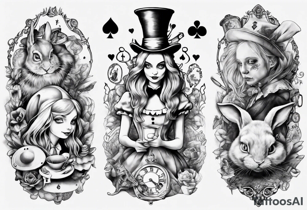 Alice in wonderland characters tattoo idea