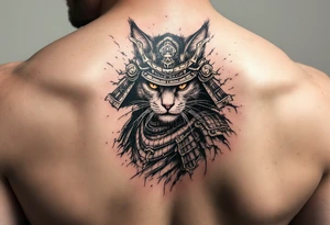 Cat wearing samurai armor tattoo idea