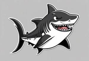 Black and grey cartoon shark standing up with chicken legs instead of a tail tattoo idea