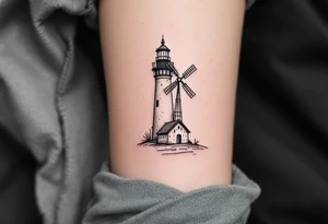 Lighthouse with the right half a windmill tattoo idea