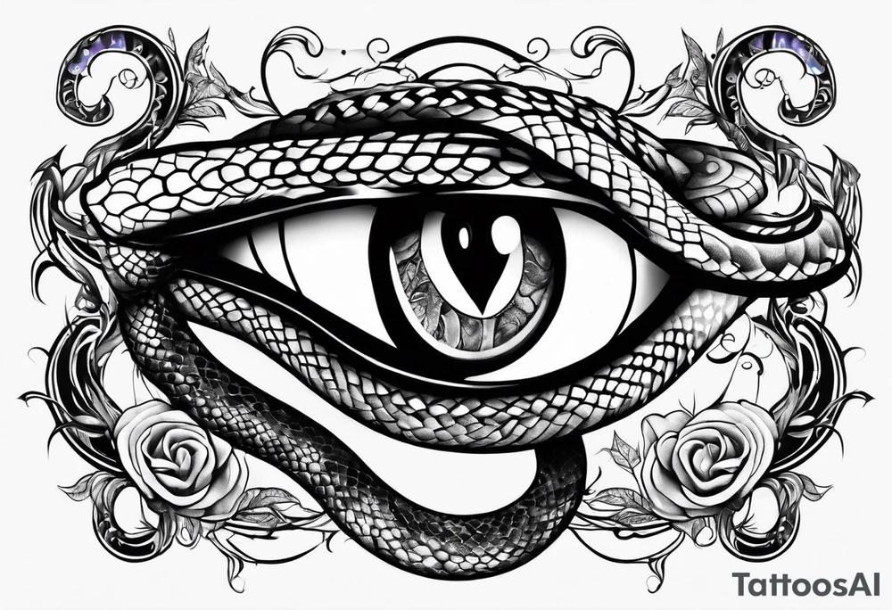 Snake with an evil eye in its mouth tattoo idea
