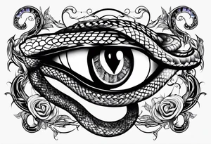 Snake with an evil eye in its mouth tattoo idea
