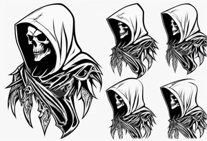 side view, hooded reaper upper body, no skull tattoo idea