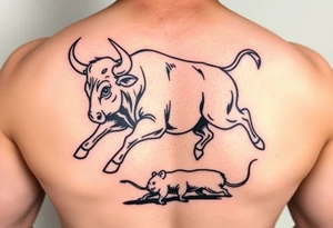 I want a tattoo with a bull with its horns down running full body chasing a rat on my lower back like cartoon tattoo idea