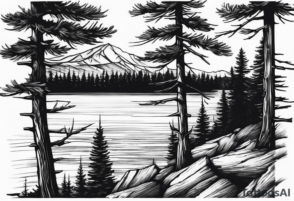 Pine trees and a lake that can go on my rib cage tattoo idea