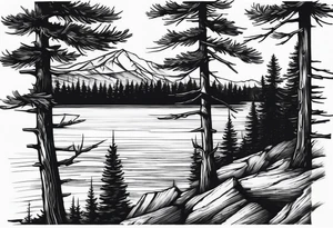 Pine trees and a lake that can go on my rib cage tattoo idea