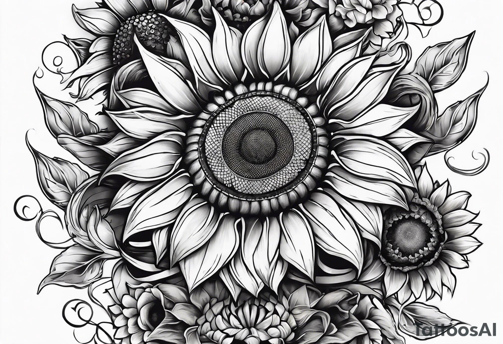 Sunflower viking sleeve tattoo idea