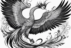 asian elegant long feathered phoenix
in flight with a long neck tattoo idea