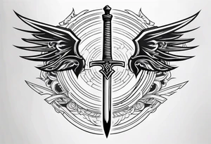 Sword with cyber sigil wings tattoo idea