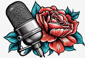 vintage lips near microphone traditional flowers no cut off tattoo idea