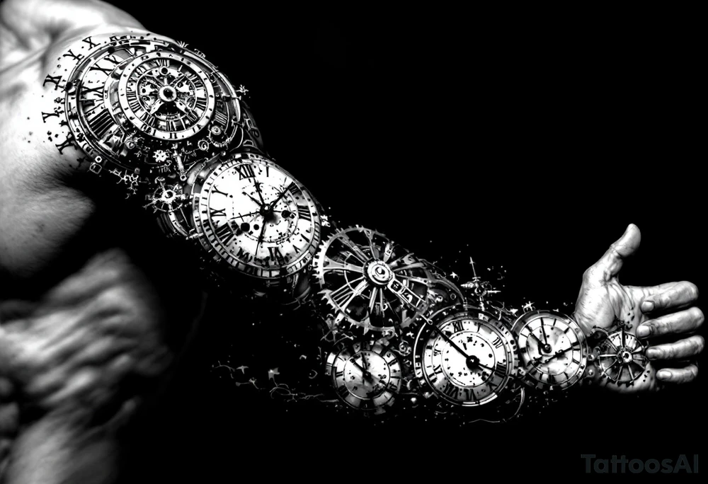 vintage roman numerals within ornate clockwork mechanism tattoo idea