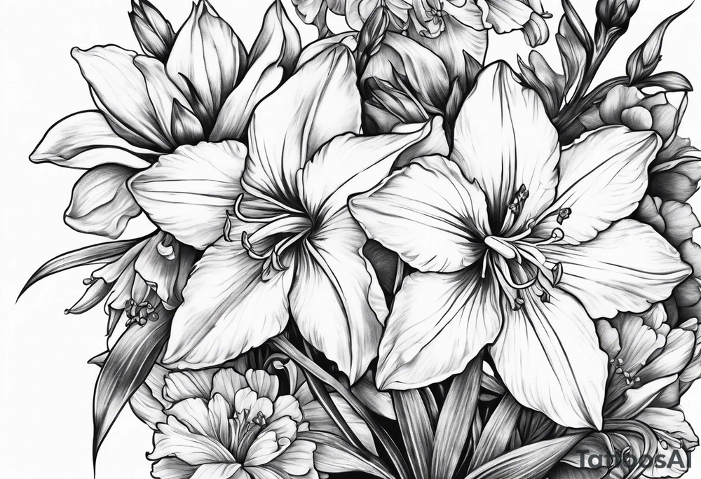 Larkspur, narcissus and stars tattoo idea