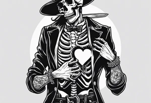 depressed skeleton holding his heart in his hand with a knife through the heart tattoo idea