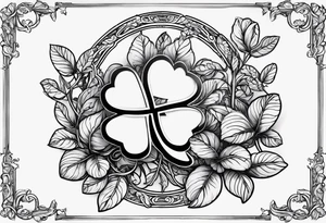 fine line three leaf clover with vine, and the initial G in one leaf, T in another leaf, and a combined JK in the middle leaf tattoo idea
