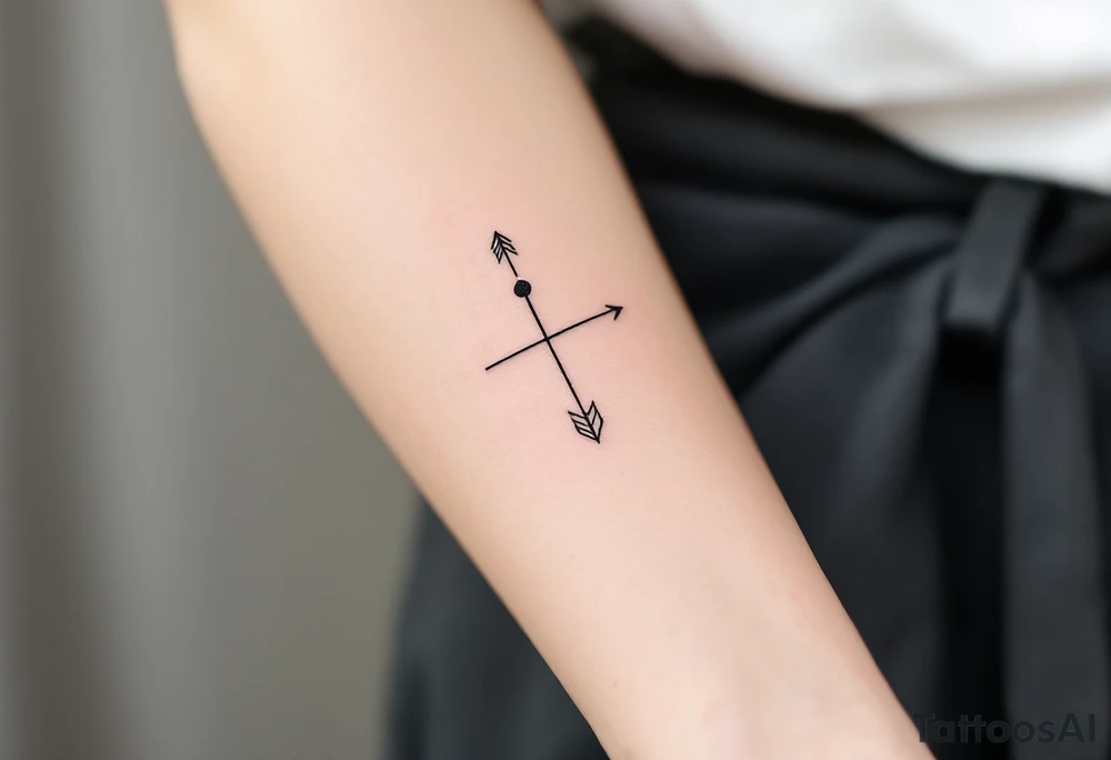 A single line with a dot above it, with an flowing arrow around tattoo idea