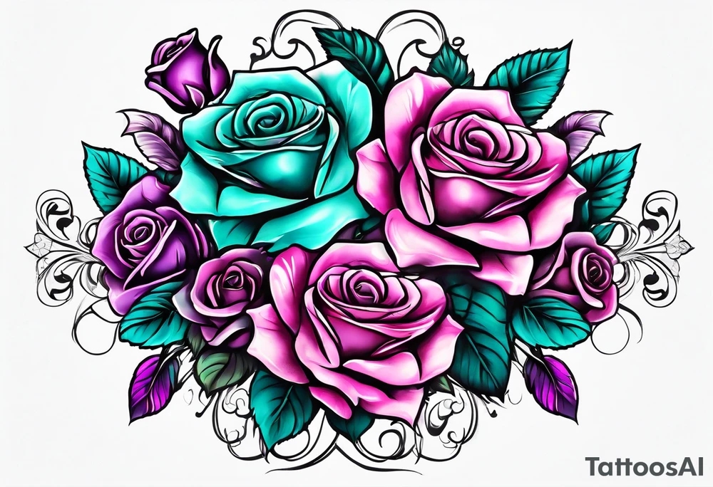 Dad, roses, teal, pink, purple tattoo idea