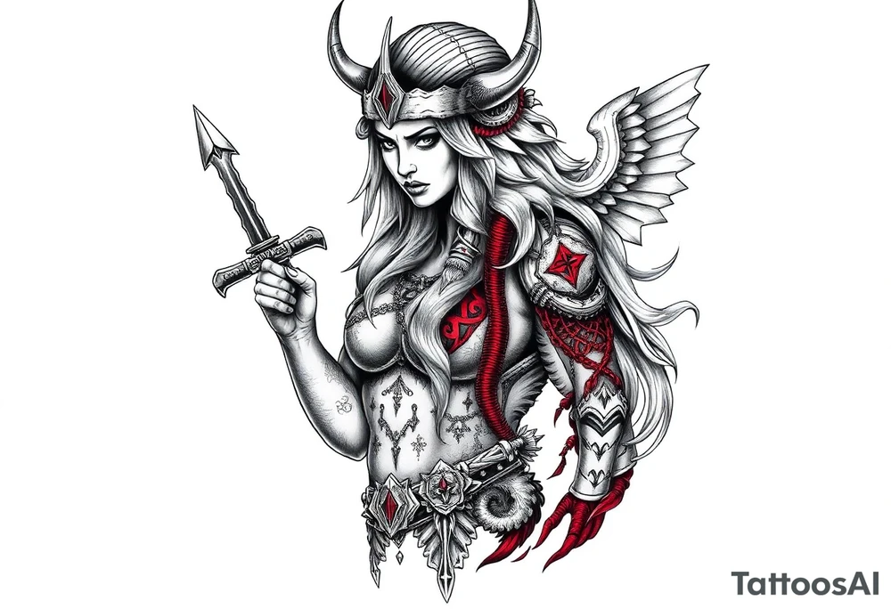 Viking goddess warrior full body sexy tattoo idea