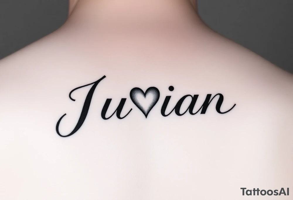 The name Julian in cursive with a heart and shading tattoo idea