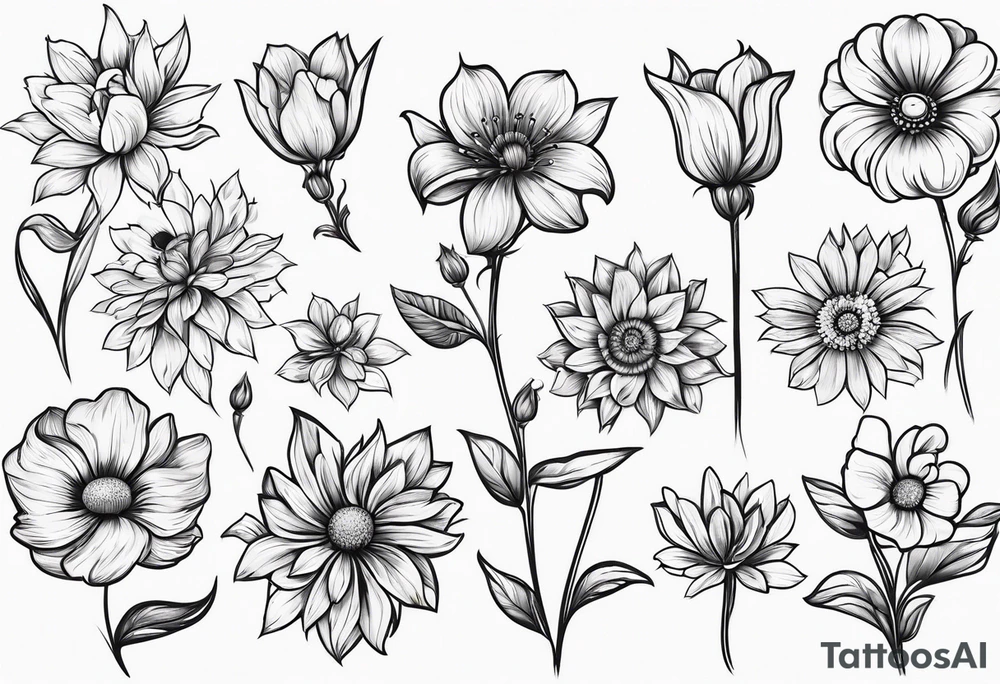 simple long stem wildflower bouquet tattoo idea
