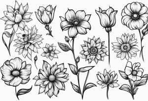 simple long stem wildflower bouquet tattoo idea