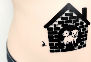 Three little pigs nursery Wolf and sheep as one hybrid 
animal hiding in a brick house from the big bad wolf I'll huff and puff blow house down tattoo idea