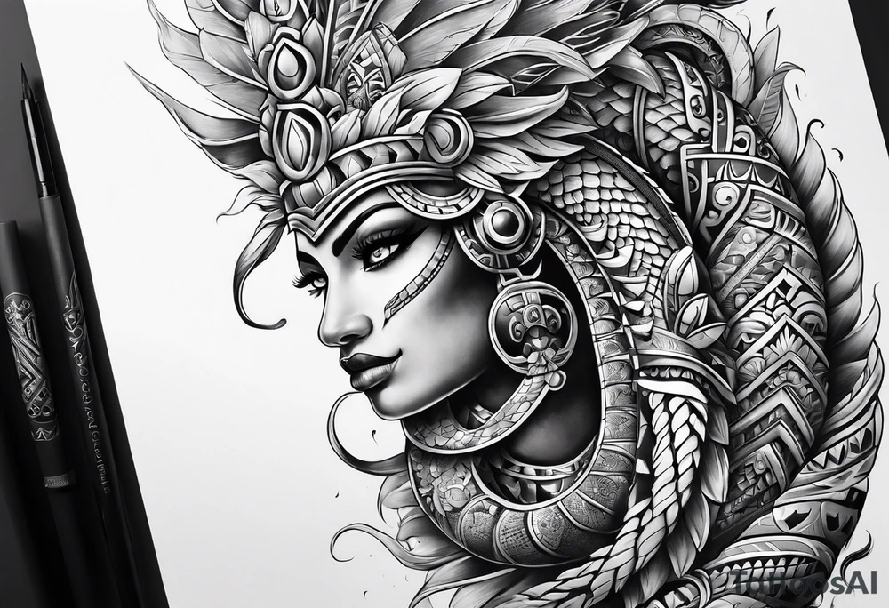 aztec snake sleeve tattoo idea