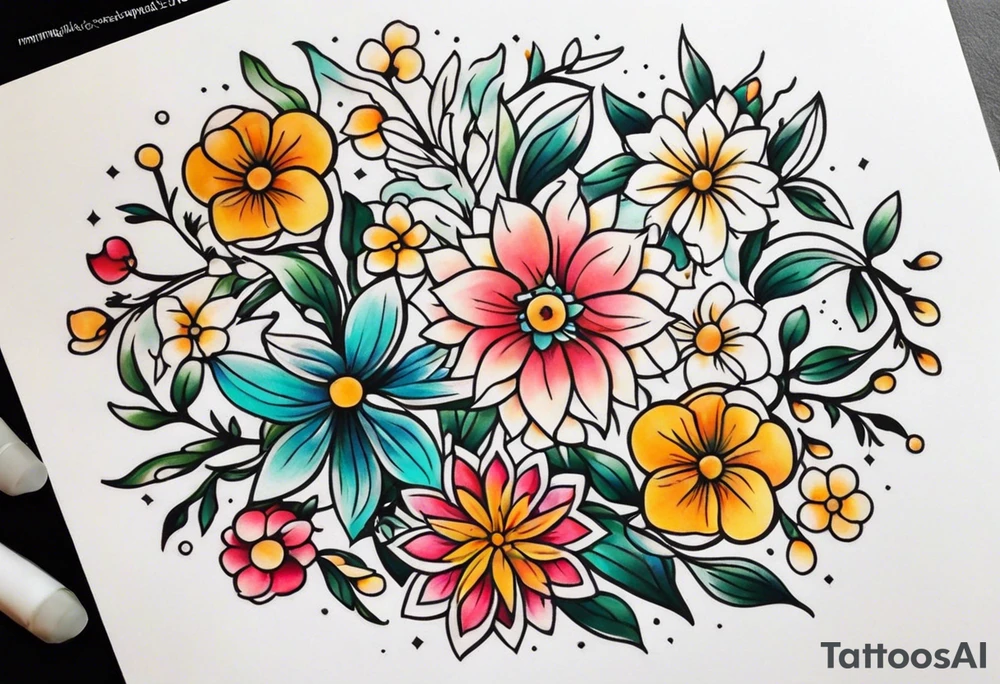 ornaments of flowers tattoo idea