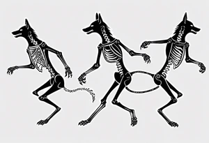 two wolf skeletons dancing with bone tails tattoo idea